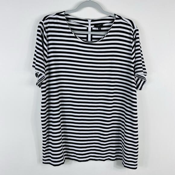 Talbots Plus Size 2X Striped Short Sleeve Top Black White - Picture 1 of 4